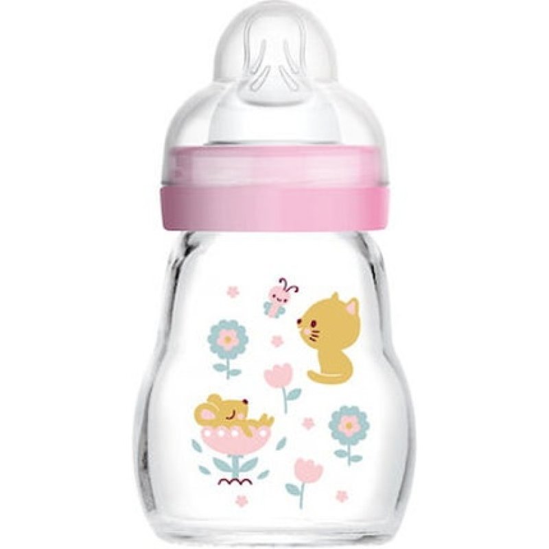 Mam Feel Good Glass Baby Bottle For Girls 0 Months - Pink 170ml