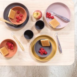 Nattou - Soft Silicone Plate & Spoon - Eggplant/Peach