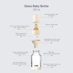 Bibs Baby Glass Bottle 120ml Anticolic Vented Natural Rubber Latex