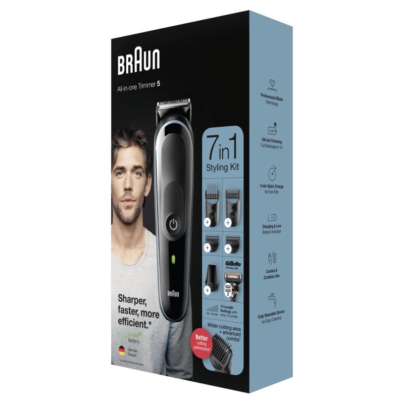 Braun All-in-one MGK5345 Batterie 2,1 cm Noir, Bleu