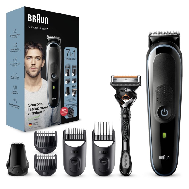 Braun All-in-one MGK5345 Batterie 2,1 cm Noir, Bleu