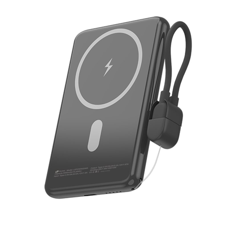 Leotec LEPOWW20W5K power bank Lithium Polymer (LiPo) 5000 mAh Wireless charging Black