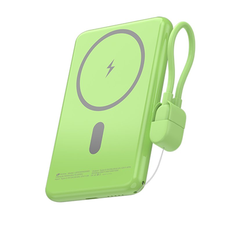 Leotec LEPOWW20W5G banque d'alimentation électrique Lithium Polymère (LiPo) 5000 mAh Recharge sans fil Vert