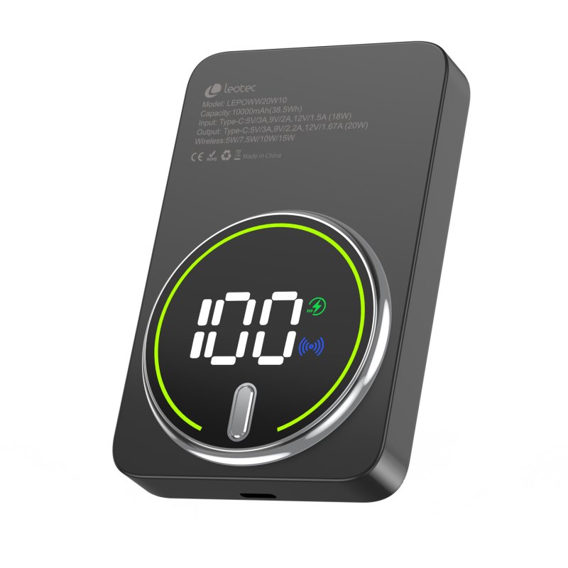 Leotec LEPOWW20W10K power bank Lithium Polymer (LiPo) 10000 mAh Wireless charging Black
