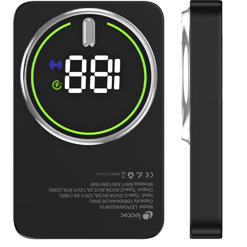 Leotec LEPOWW20W10K power bank Lithium Polymer (LiPo) 10000 mAh Wireless charging Black