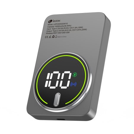 Leotec LEPOWW20W10G power bank Lithium Polymer (LiPo) 10000 mAh Wireless charging Grey