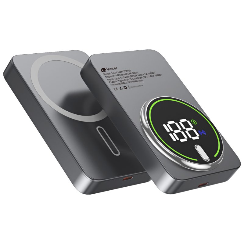 Leotec LEPOWW20W10G banque d'alimentation électrique Lithium Polymère (LiPo) 10000 mAh Recharge sans fil Gris