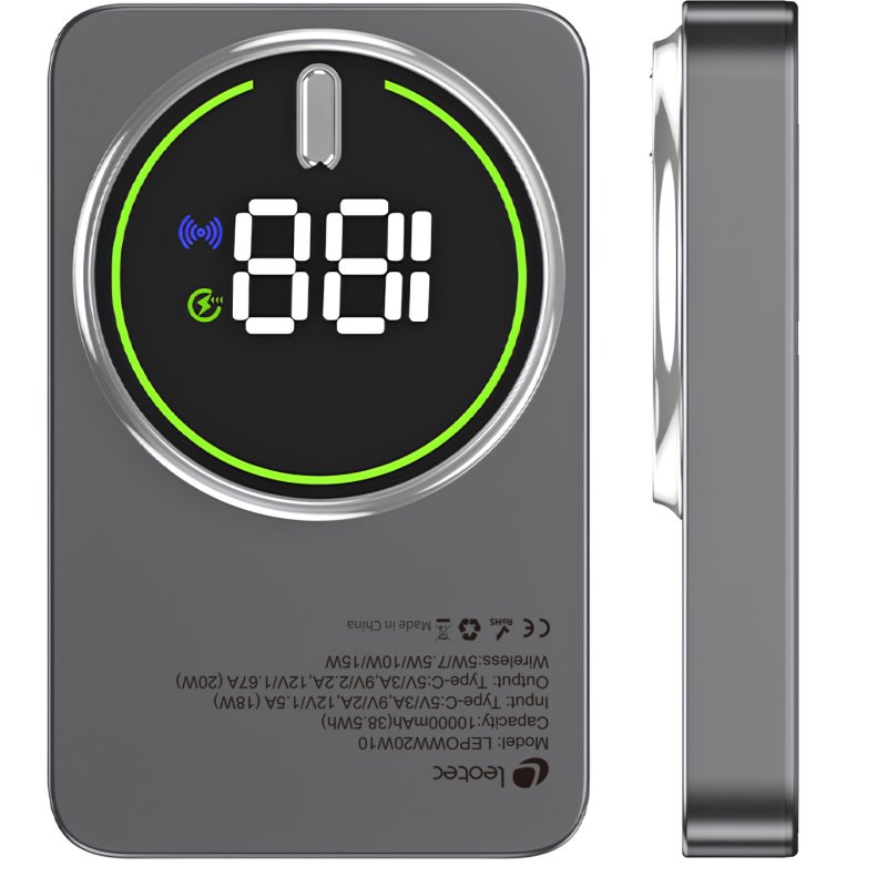LEOTEC POWERBANK 10000MAH 20W FAST CHRG GRIS 1USB-C WIRELESS INC CAB USB-A A USB-C 22,5W