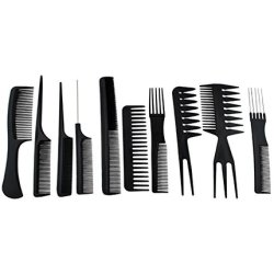 10 Piece Hairdressing Comb Set Professional Black with Transparent Bag 2568
