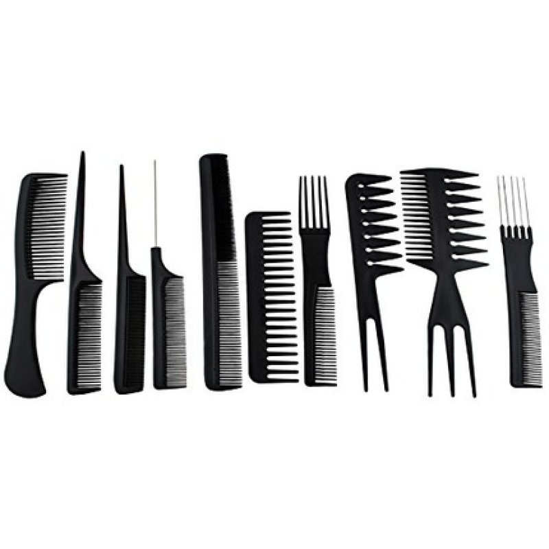 10 Piece Hairdressing Comb Set Professional Black with Transparent Bag 2568