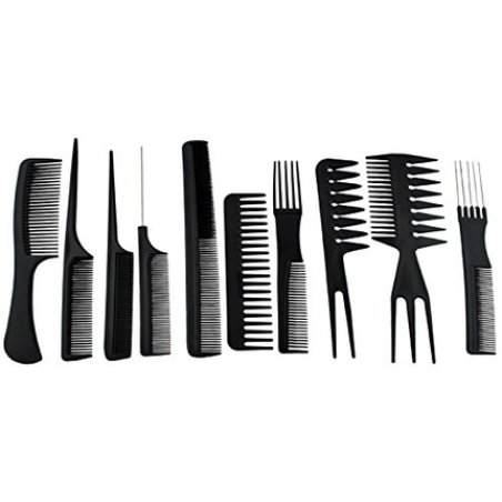 10 Piece Hairdressing Comb Set Professional Black with Transparent Bag 2568