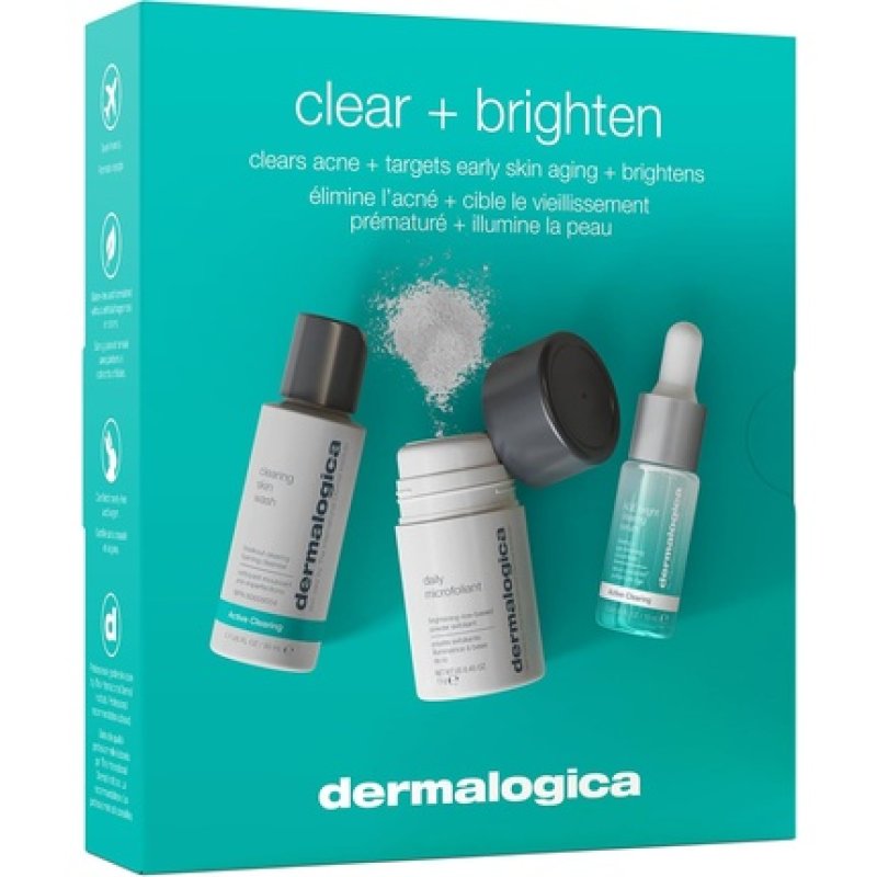 Dermalogica Clear And Brighten Kit Daily Microfoliant 13ml Age Bright Serum 10ml Clearing Skin Wash 50ml Travel Size Kit