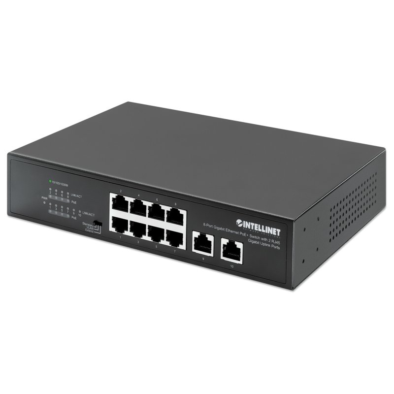 Intellinet 8-Port Gigabit Ethernet PoE Switch mit 2 RJ45 Gigabit Uplink-Ports