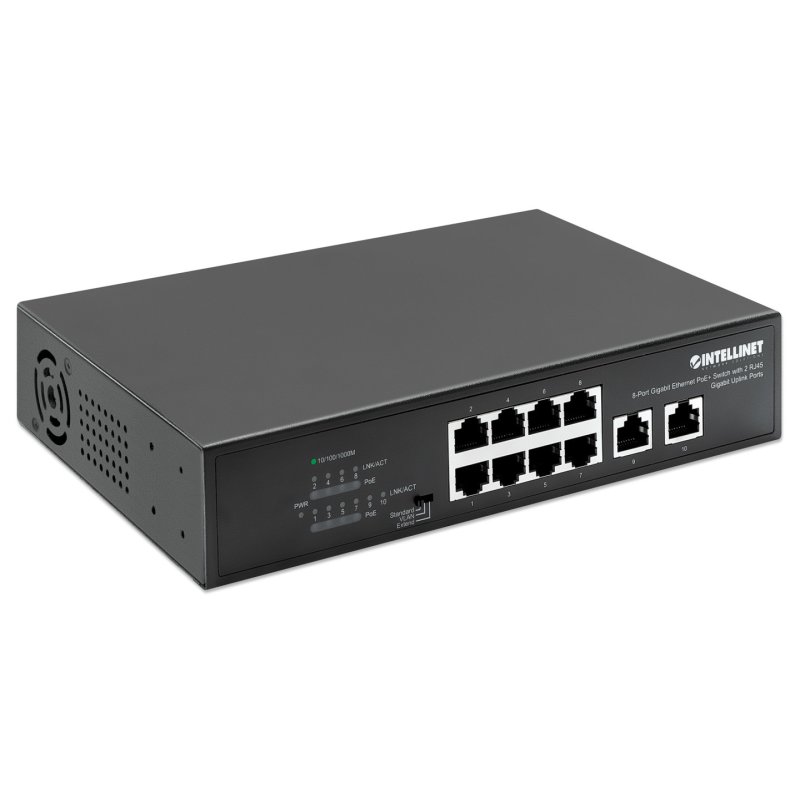 Intellinet 8-Port Gigabit Ethernet PoE Switch mit 2 RJ45 Gigabit Uplink-Ports