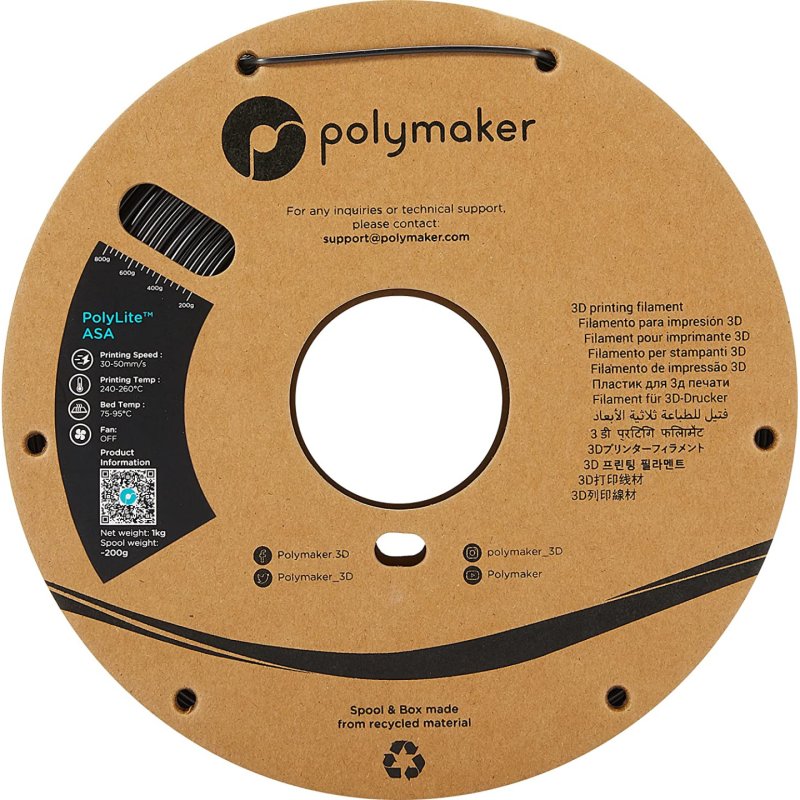 Polymaker PF01001 matériel d'impression 3D Acrylonitrile-styrène-acrylate Noir 1 kg