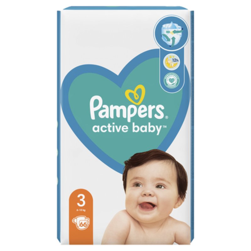 Pampers Active Baby Size 3 Diapers 66 Count 6-10 Kg