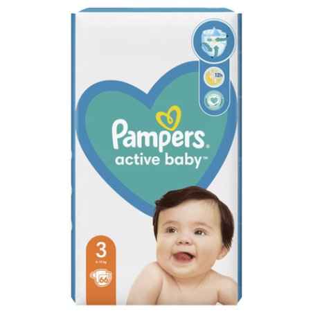 Pampers Active Baby Size 3 Diapers 66 Count 6-10 Kg