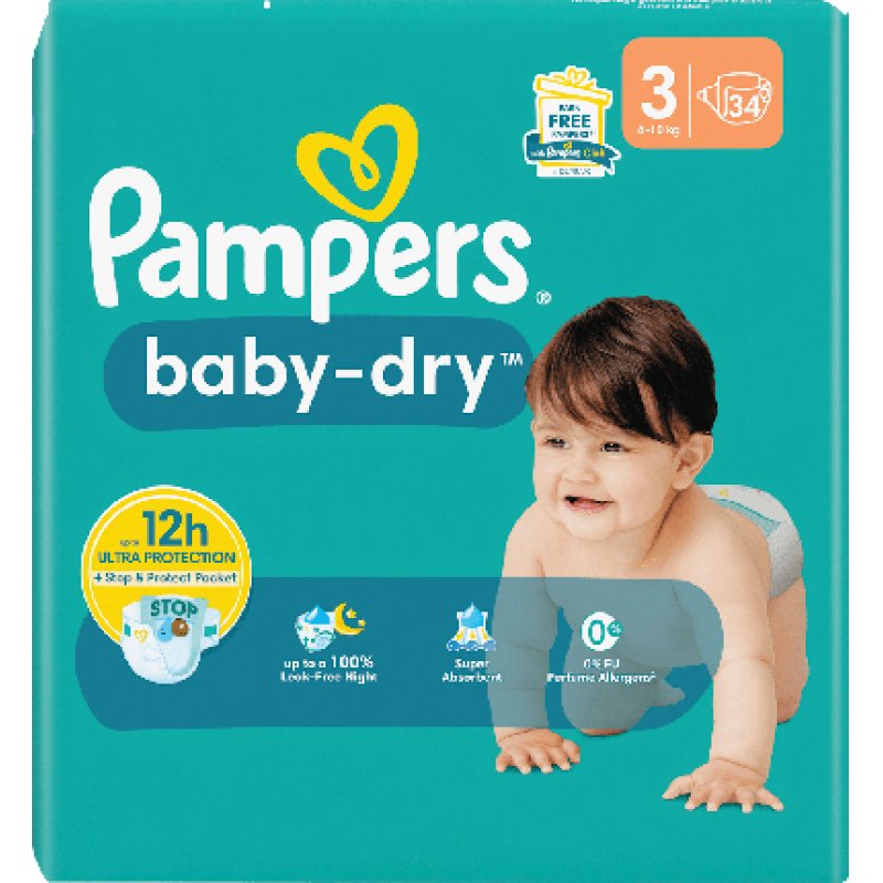 Pampers Couche baby-dry, taille 3 Midi, Single Pack
