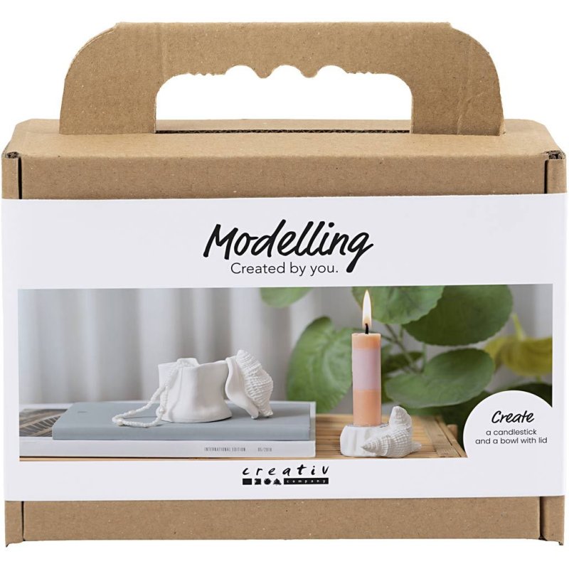 DIY Kit - Mini Craft Kit Modelling, Candle holder with shells - Off White - 1 pack (977842)