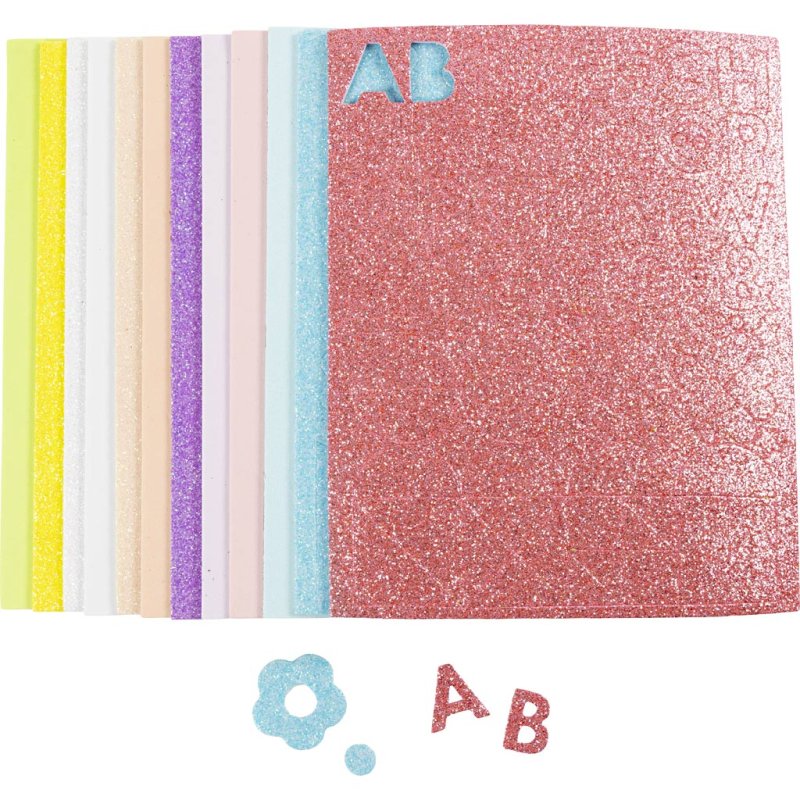 Creativ Company - Foam Sheets, size 14x25 cm, thickness 2 mm, pastel colours, 12 sheet/ 1 pack (790483)