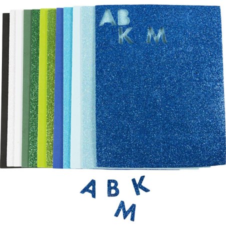 Creativ Company - Foam Sheets, size 14x25 cm, thickness 2 mm, blue/green harmony, 12 sheet/ 1 pack (790481)