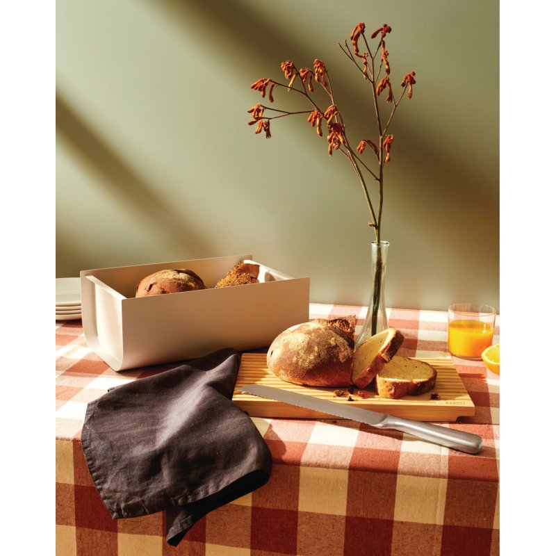 BG03 WG Mattina Brotkasten, Stahl Bambusholz, Warm Grey