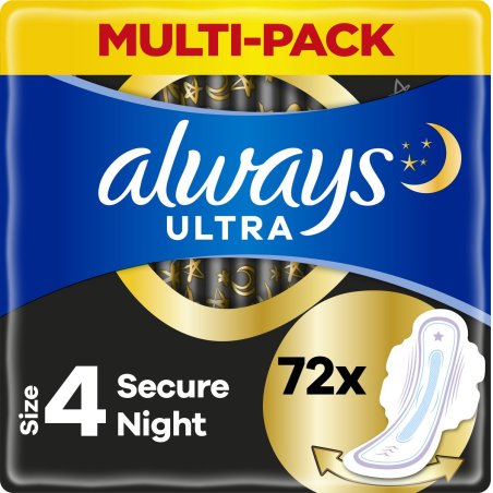 Always Ultra Secure Night Size 4 with Wings 72 Pads