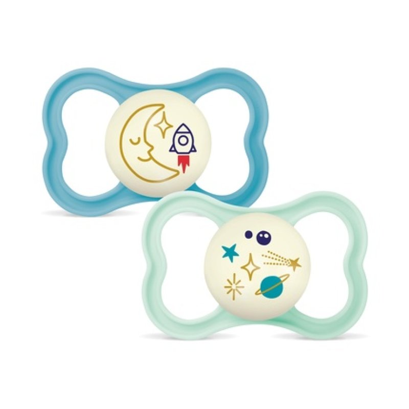 Mam Air Night Silicone Pacifier 16 Months Blue 2 Units