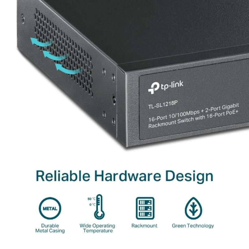 TP-Link 16-Port 10/100 Mbps 2-Port Gigabit Rackmount PoE Switch with 16-Port PoE 