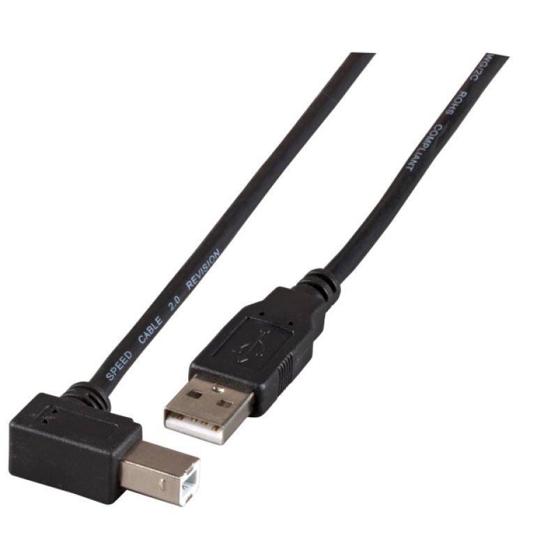EFB USB2.0 Anschlusskabel A-B (gewinkelt), St.-St., 1,8m, schwarz, Classic