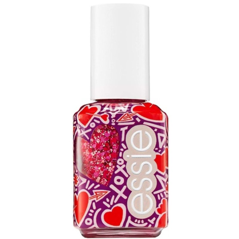 Essie Valentine's Day Collection Nail Polish No. 600 You're So Cupid 13.5ml - Matte Glitter Top Coat, You're So Amor Red
