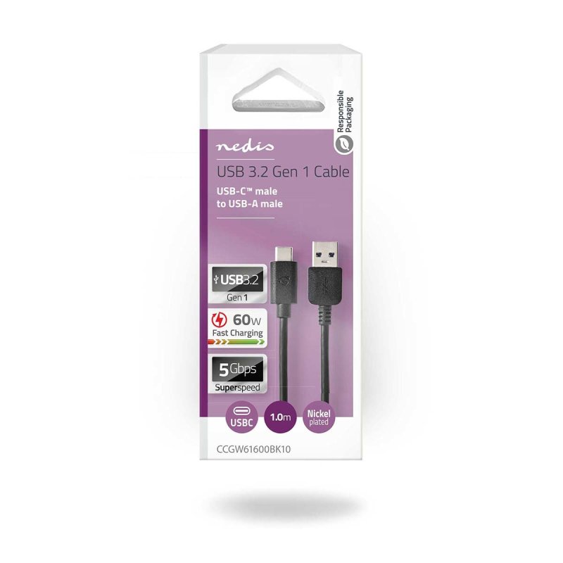 Nedis CCGW61600BK10 câble USB USB 3.2 Gen 1 (3.1 Gen 1) 1 m USB A USB C Noir