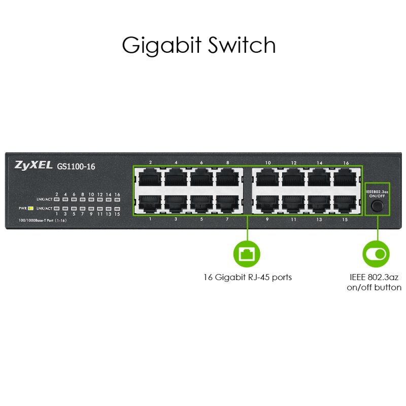 GS1100-16ES SLIMLINE UNMANAGED 16 PORT GIGABIT - UNMANAGED 