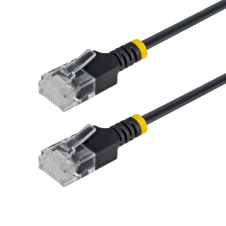 StarTech.com Câble Ethernet CAT6a Ultrafin Noir de 80cm, Sans Accroc, FTP, Fil de Cuivre Nu Pur, Cordon Patch Réseau