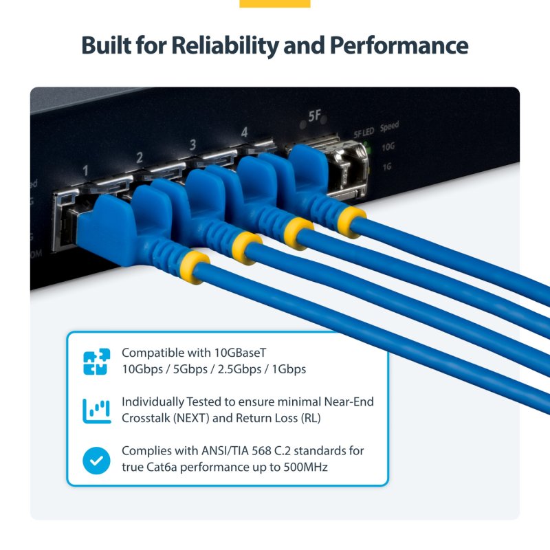 StarTech.com 1.5m Blue Ultra Slim CAT6a Ethernet Cable, Snagless, FTP, Pure Bare Copper Wire, 34AWG Slim RJ45 Network