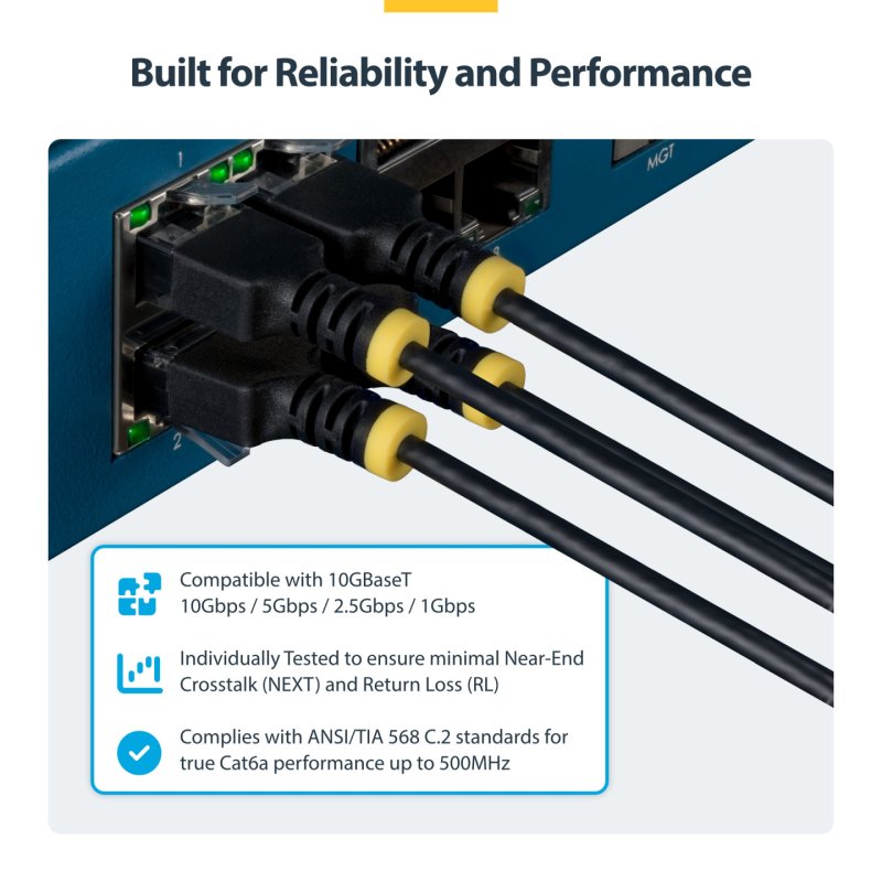 StarTech.com 15cm Black Ultra Slim CAT6a Ethernet Cable, Snagless, UTP, Pure Bare Copper Wire, 34AWG Slim RJ45 Network