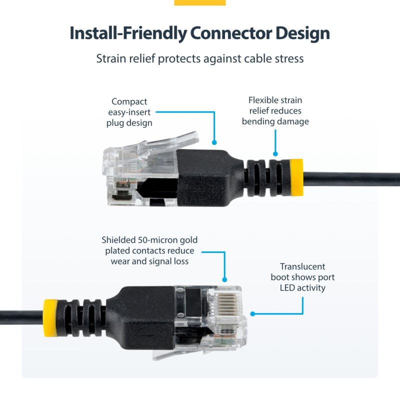 50cm Black Ultra Slim CAT6a Cable
