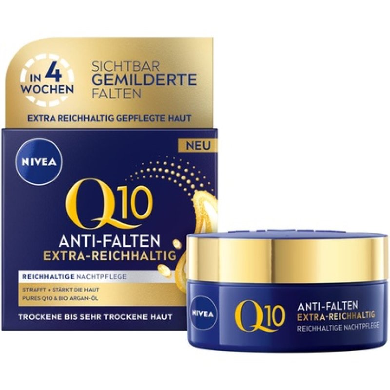 NIVEA Q10 Anti-Wrinkle Night Care Night Cream for Dry Skin with Coenzyme Q10 and Organic Argan Oil Moisturizing