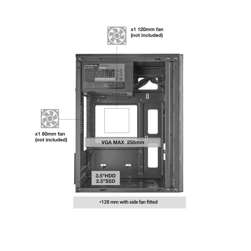 Boitier Mini Tour Micro ATX Anima AC8500 avec alimentation 500W (Noir)