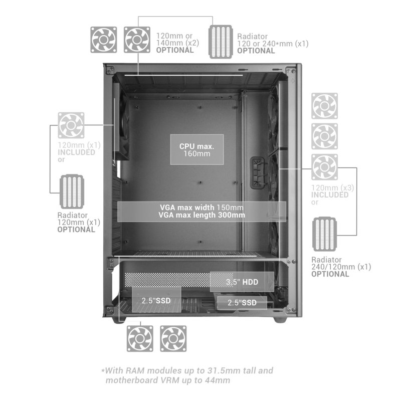 Mars Gaming MCT800 computer case Midi Tower Black
