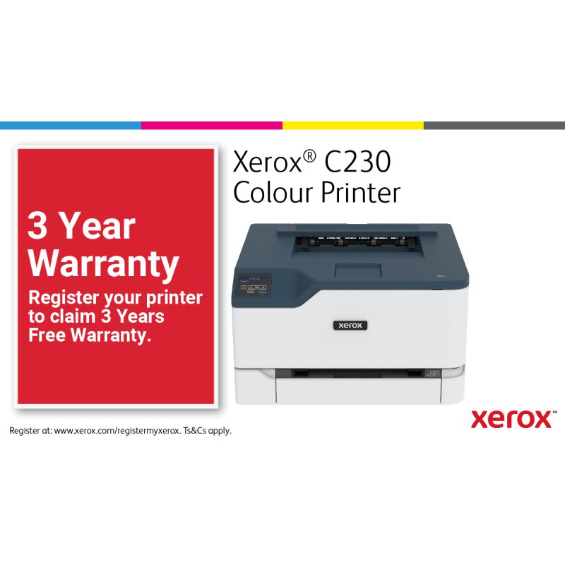 Xerox C230 A4 22ppm Wireless Duplex Printer PS3 PCL5e6 2 Trays Total 251 Sheets UK