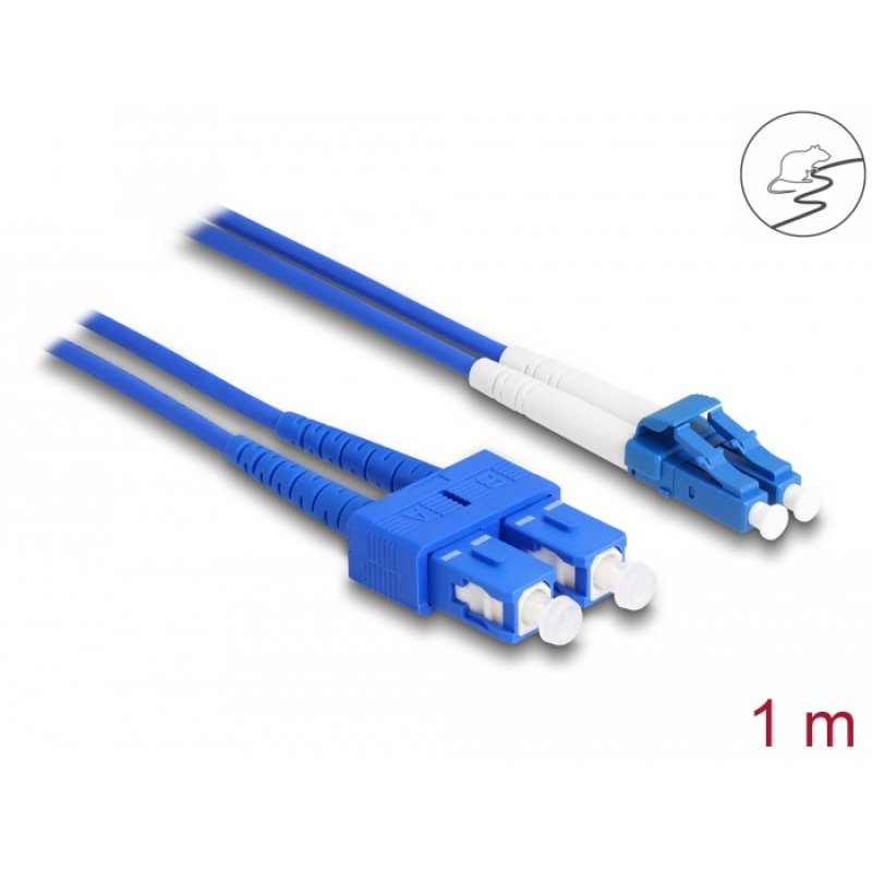 Delock LWL Kabel mit Metallarmierung LC Duplex zu SC Duplex Singlemode OS2 1 m