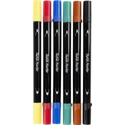Creativ Company - Textile markers, line 2,3 3,6 mm, standard colours, 6 pc/ 1 pack (334819)