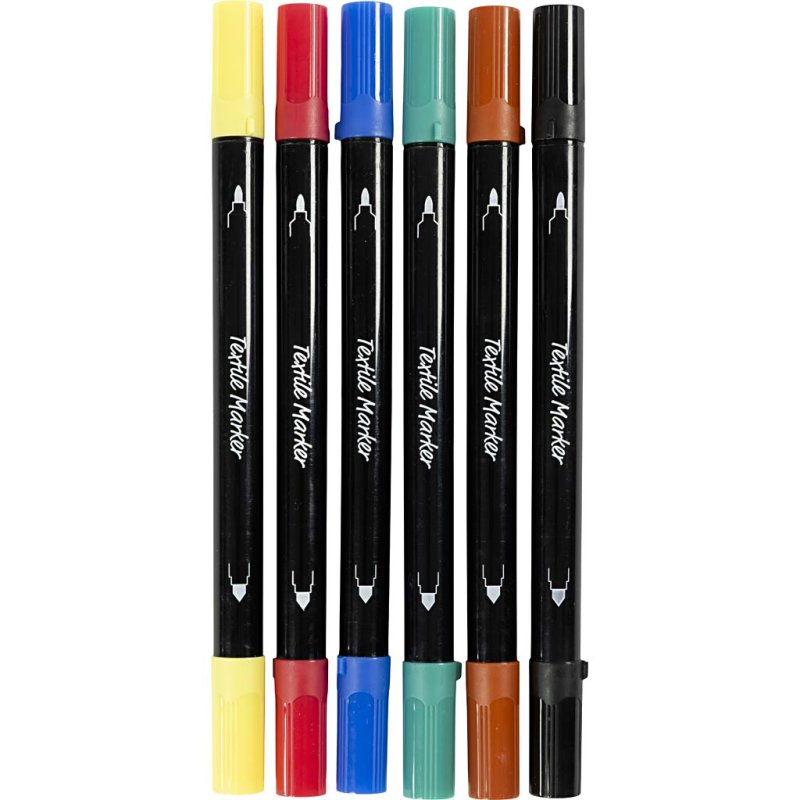 Creativ Company - Textile markers, line 2,3 3,6 mm, standard colours, 6 pc/ 1 pack (334819)