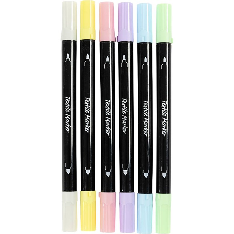 Creativ Company - Textile markers, line 2,3 3,6 mm, pastel colours, 6 pc/ 1 pack (334829)