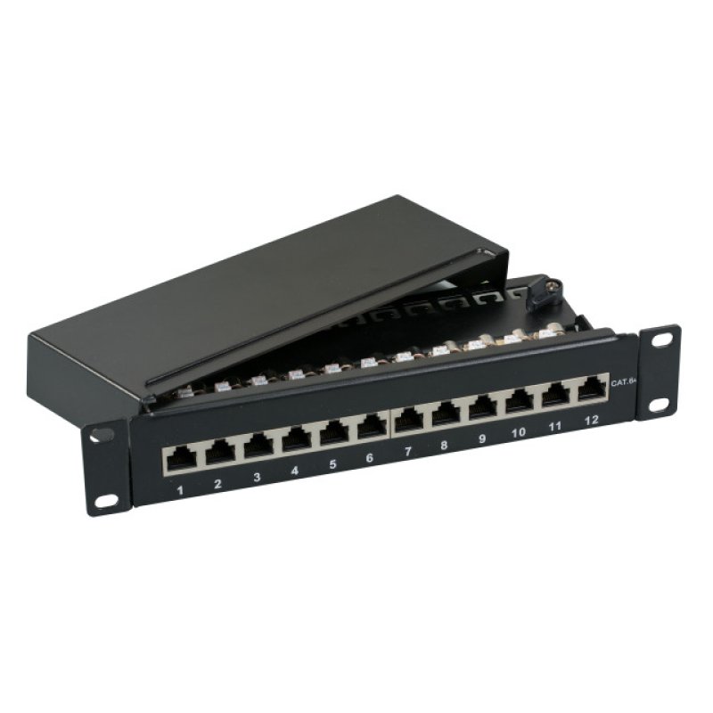 Mini Patchpanel 12xRJ45 Cat.6A,1HE 10",Wandbef.,grau