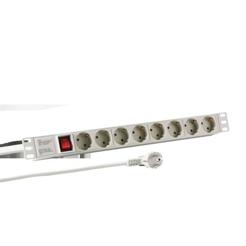 EFB 19 1HE Steckdosenleiste 8 x CEE 7/3 mit Schalter im Aluprofil, grau