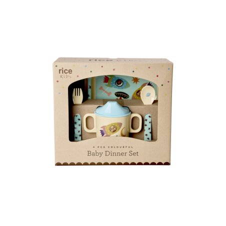 Rice - Melamine Baby Dinner Set - Dogs in Space Print - 4 pcs