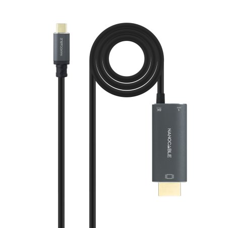Cable Nanocable USB-C vers HDMI mâle/USB-C femelle 1.8m (Noir)