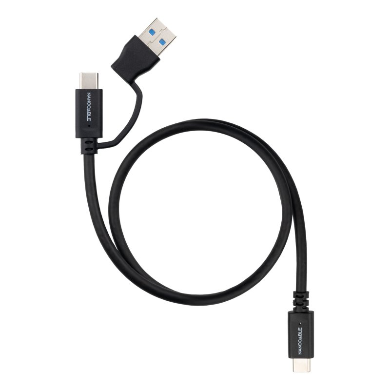 Cable Nanocable USB-A/USB-C vers USB-C M/M 3m (Noir)
